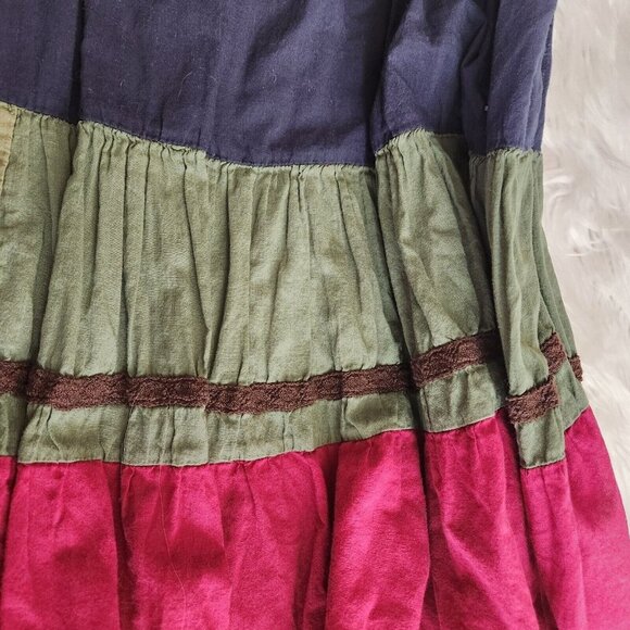 Y2K 90s Tiered Patchwork Maxi Skirt Sz Small Pull On Color Block Hippie Boho - Picture 8 of 12